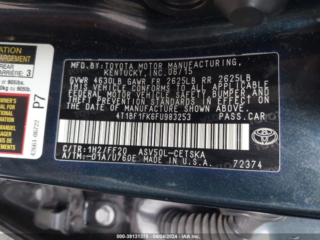 Toyota CAMRY SE 2015 4T1BF1FK6FU983253 Image 9