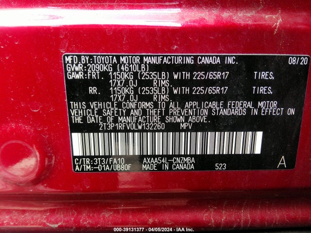 Toyota Rav4 Xle 2020 2T3P1RFV0LW132260 Image 9