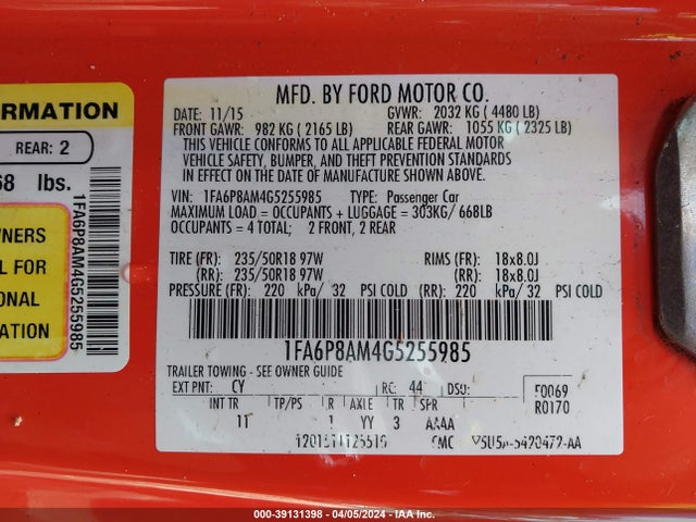 Ford Mustang V6 2016 1FA6P8AM4G5255985 Image 9