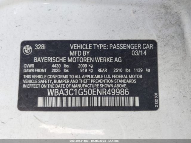 WBA3C1G50ENR49986 BMW 328I