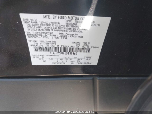Ford TAURUS SEL 2014 1FAHP2E89EG131862 Image 9