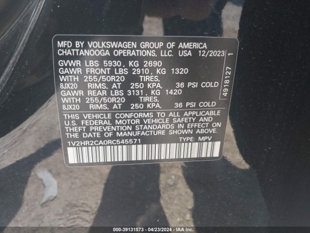 1V2HR2CA0RC545571 Volkswagen Atlas 2.0t Se W/technology
