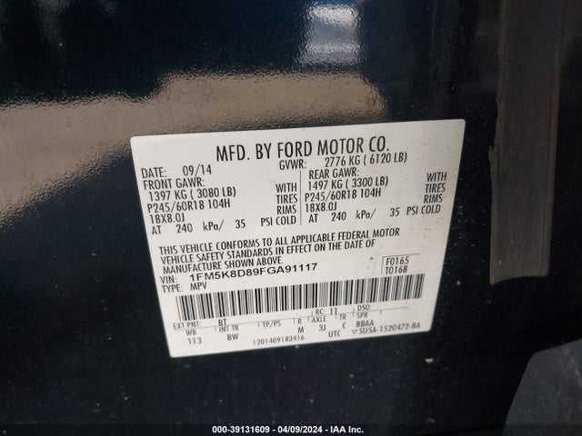 Ford EXPLORER XLT 2015 1FM5K8D89FGA91117 Image 9