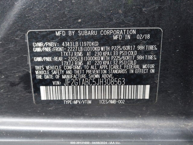 Subaru Crosstrek 2.0i Premium 2018 JF2GTABC5JH308563 Image 9