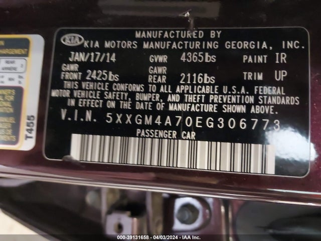 KIA Optima Lx 2014 5XXGM4A70EG306773 Image 9
