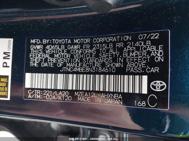 Toyota Corolla Xse 2022 JTNC4MBE8N3184610 Image 9