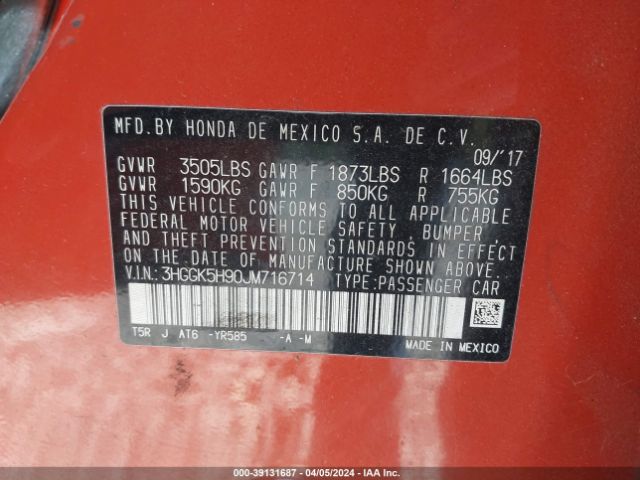 3HGGK5H90JM716714 Honda Fit Ex-l