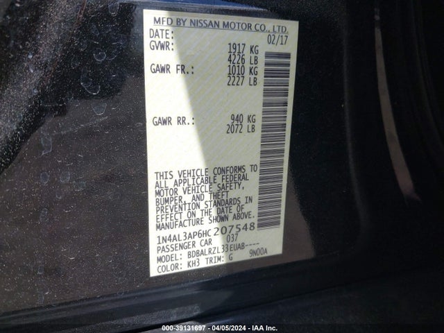 Nissan Altima 2.5 Sl 2017 1N4AL3AP6HC207548 Image 9