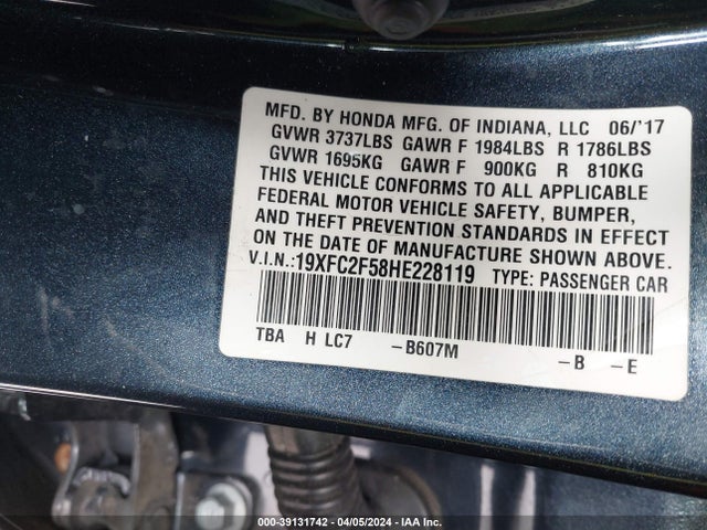 Honda Civic Lx 2017 19XFC2F58HE228119 Image 9