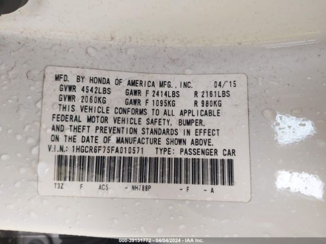 1HGCR6F75FA010571 Honda Accord Hybrid Touring