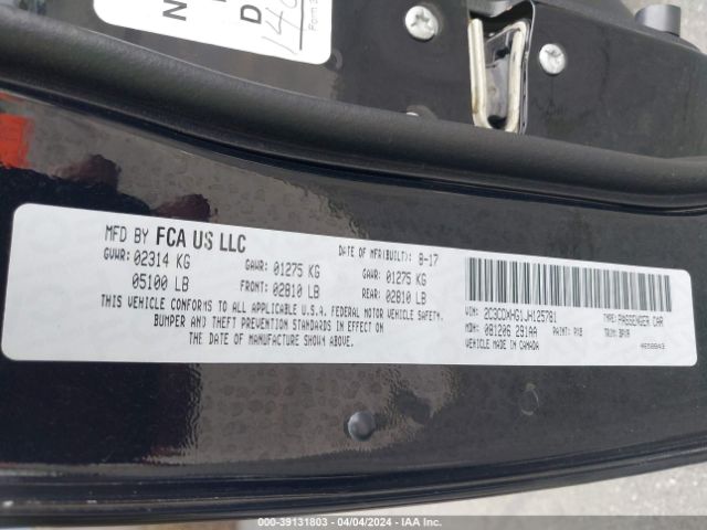 2C3CDXHG1JH125781 Dodge Charger Sxt Plus Rwd