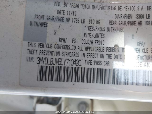 3MYDLBJV6LY710420 Toyota YARIS LE