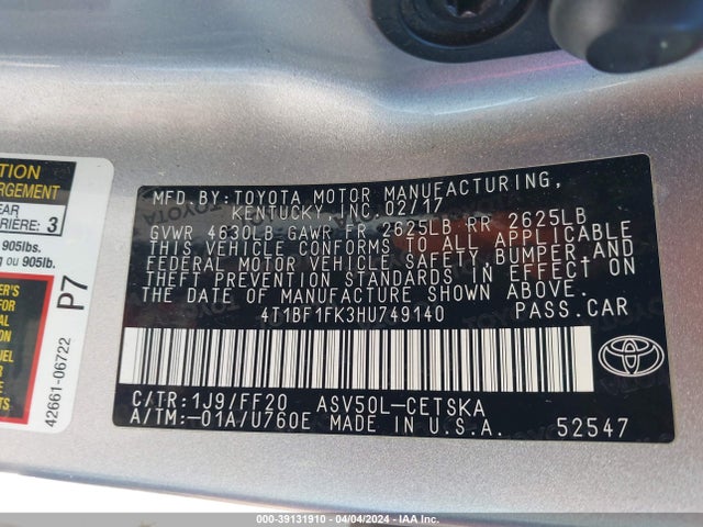 Toyota CAMRY SE 2017 4T1BF1FK3HU749140 Image 9