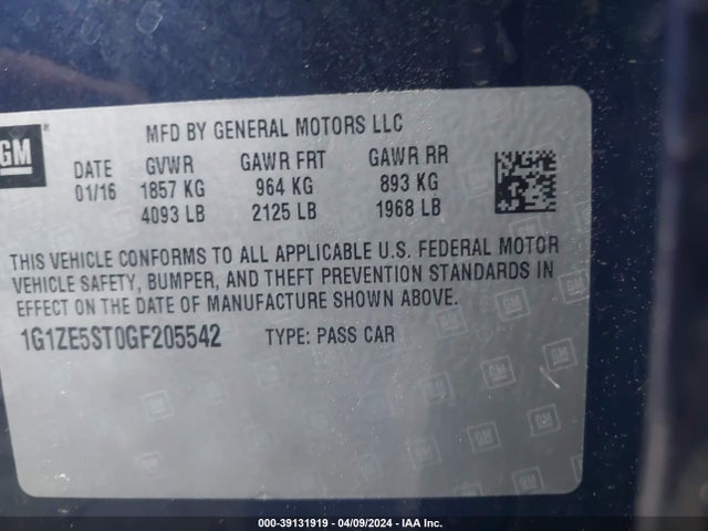Chevrolet MALIBU 1LT 2016 1G1ZE5ST0GF205542 Image 9