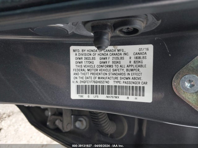 Honda Civic Ex-l 2016 2HGFC1F76GH652740 Image 9