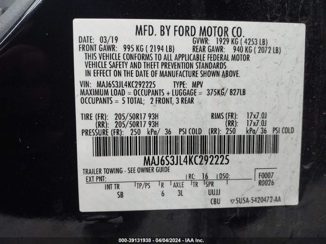 MAJ6S3JL4KC292225 Ford Ecosport Ses