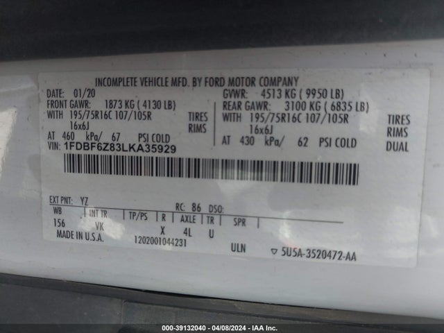 Ford Transit-350 Cab 2020 1FDBF6Z83LKA35929 Image 9