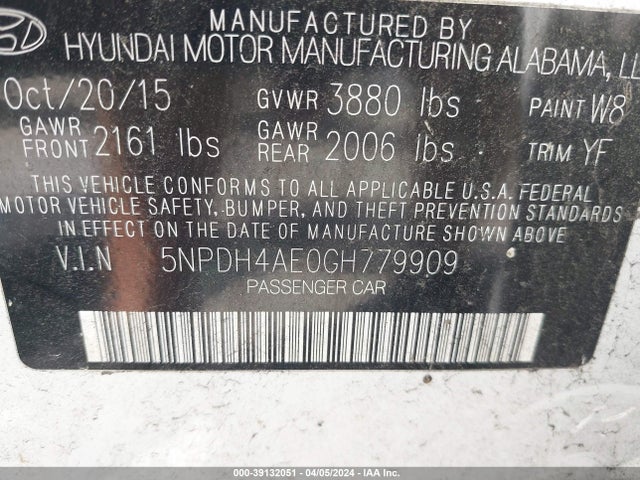 Hyundai Elantra Value Edition 2016 5NPDH4AE0GH779909 Image 9