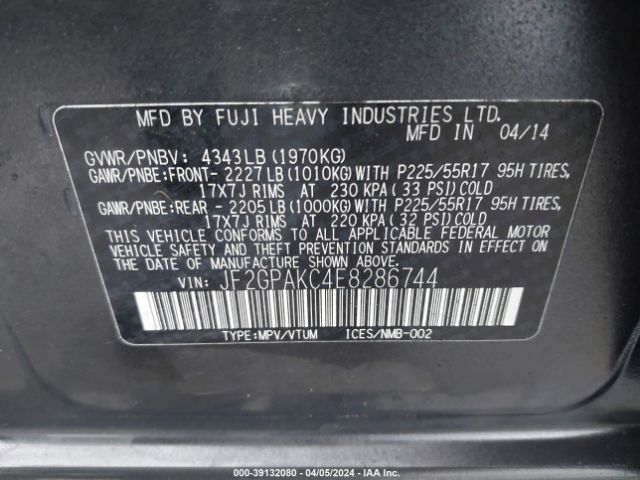 JF2GPAKC4E8286744 Subaru Xv Crosstrek 2.0i Limited