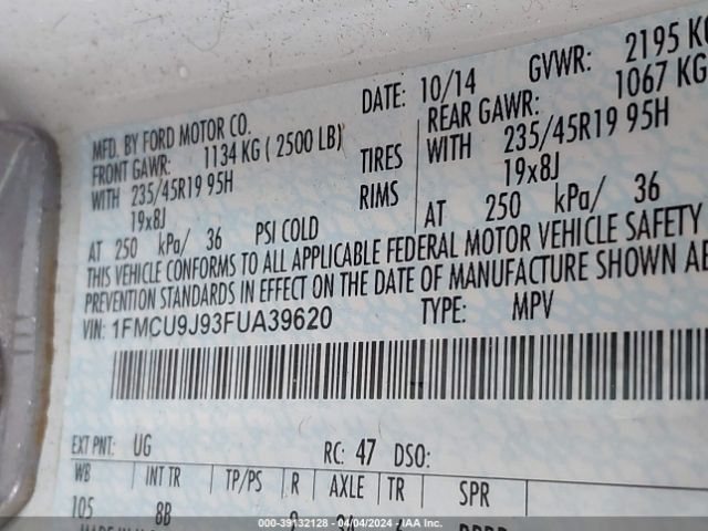 1FMCU9J93FUA39620 Ford Escape Titanium