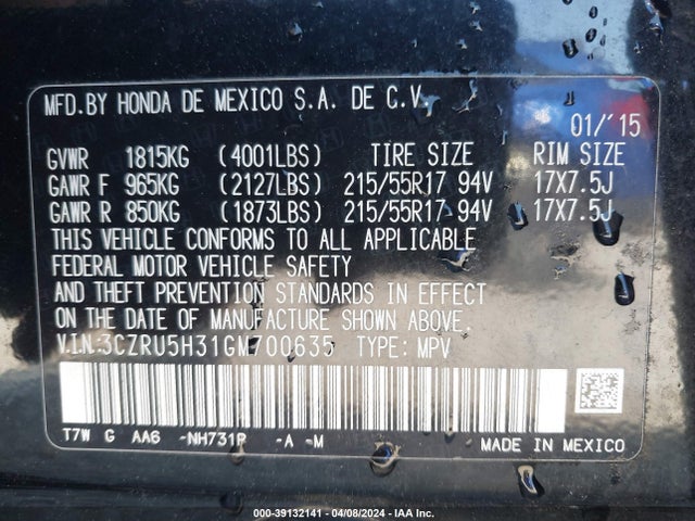 Honda HR-V LX 2016 3CZRU5H31GM700635 Image 9