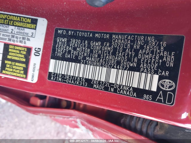 Toyota Corolla Le Plus 2016 2T1BURHE5GC744677 Image 9