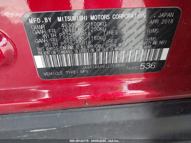 JA4AT4AA9JZ059890 Mitsubishi Eclipse Cross Le