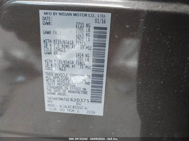 Nissan Pathfinder S 2016 5N1AR2MN7GC620375 Image 9