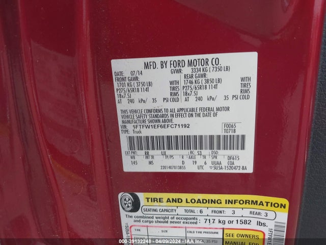 Ford F-150 Xlt 2014 1FTFW1EF6EFC71192 Image 9