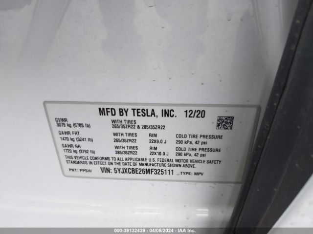 5YJXCBE26MF325111 Tesla Model X Long Range Dual Motor All-wheel Drive/long Range Plus Dual Motor All-wheel Drive