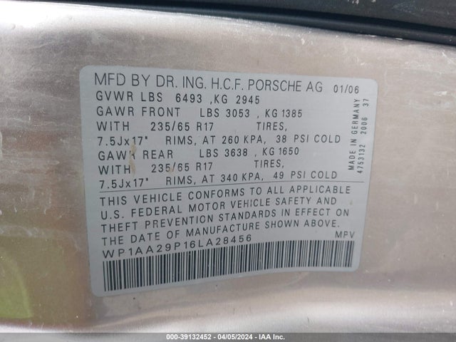 2006 PORSCHE CAYENNE WP1AA29P16LA28456 Photo 8