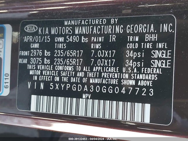 KIA Sorento 2.4l Lx 2016 5XYPGDA30GG047723 Image 9