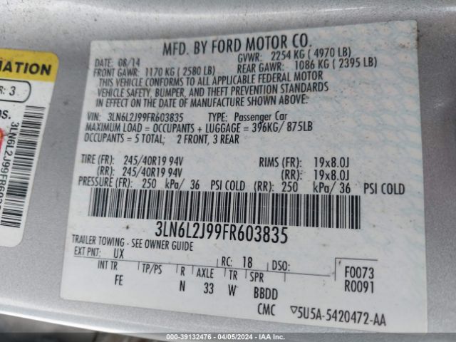 3LN6L2J99FR603835 Lincoln MKZ