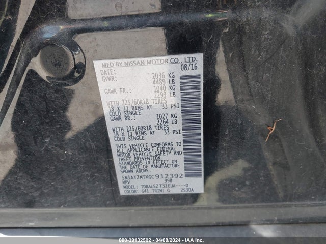 Nissan Rogue Sl 2016 5N1AT2MTXGC912392 Image 9