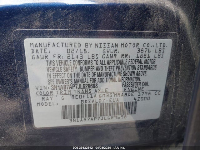 Nissan SENTRA SV 2018 3N1AB7AP7JL629698 Image 9