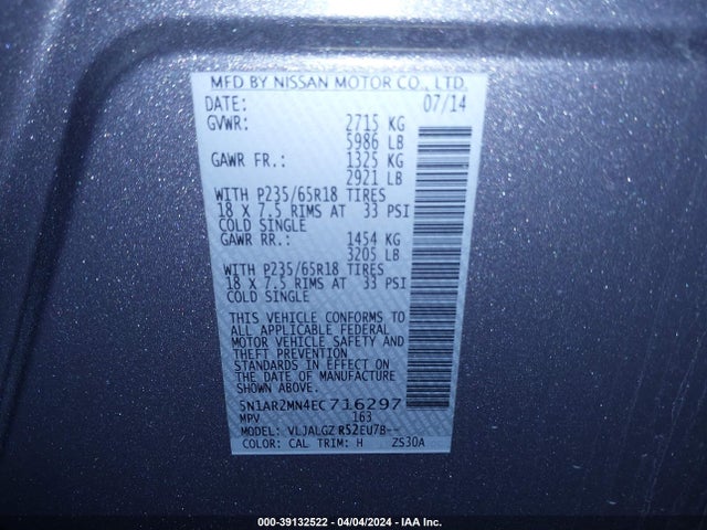 Nissan Pathfinder Sl 2014 5N1AR2MN4EC716297 Image 9