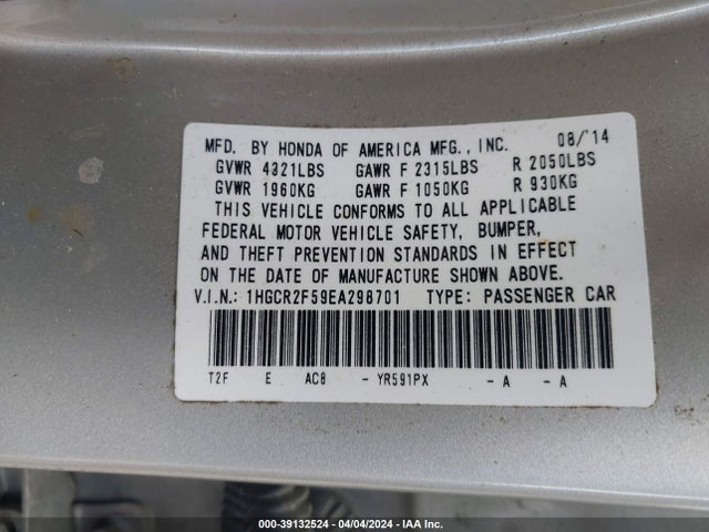 Honda Accord Sport 2014 1HGCR2F59EA298701 Image 9