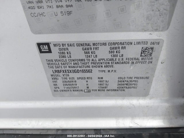 LRBFXESX0GD165562 Buick Envision Premium I