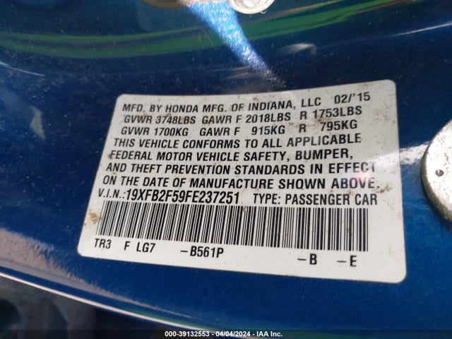 Honda Civic Lx 2015 19XFB2F59FE237251 Image 9