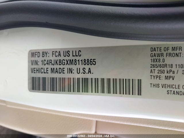 1C4RJKBGXM8118865 Jeep Grand Cherokee L Limited 4x4