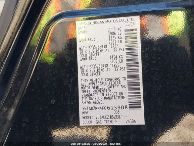 5N1AR2MN4FC615908 Nissan Pathfinder Sv