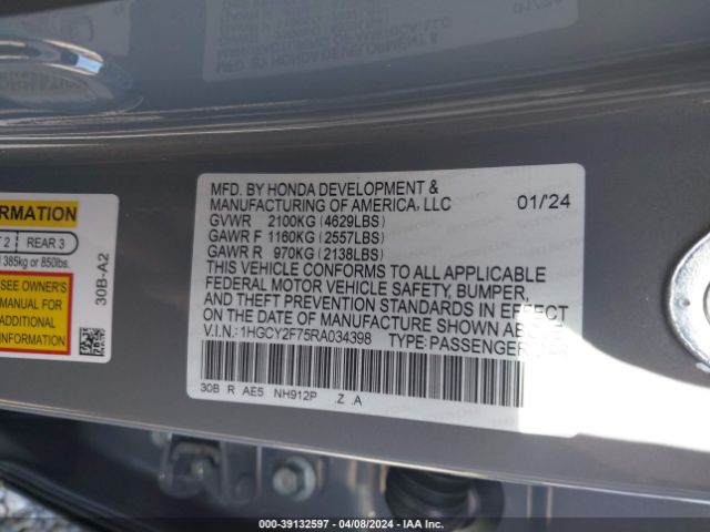 1HGCY2F75RA034398 Honda Accord Hybrid Sport-l