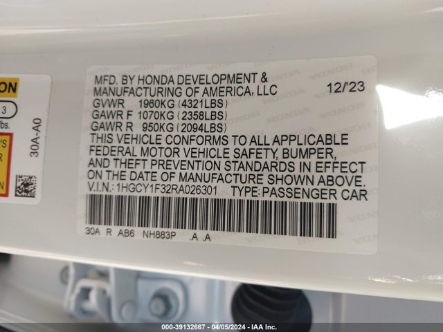 Honda ACCORD EX 2024 1HGCY1F32RA026301 Image 9