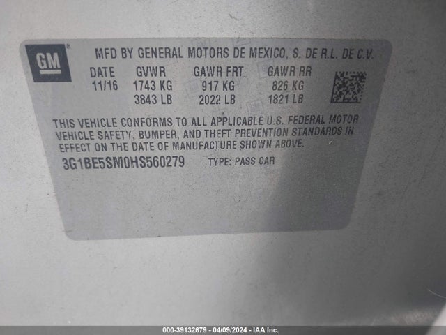 Chevrolet Cruze Lt Auto 2017 3G1BE5SM0HS560279 Image 9