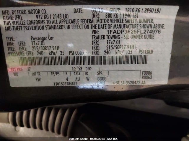 Ford FOCUS SE 2015 1FADP3F25FL274976 Image 9
