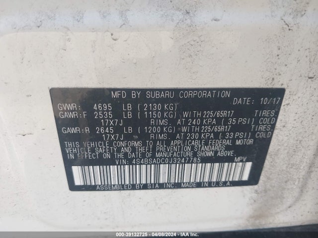 Subaru Outback 2.5i Premium 2018 4S4BSADC0J3247785 Image 9