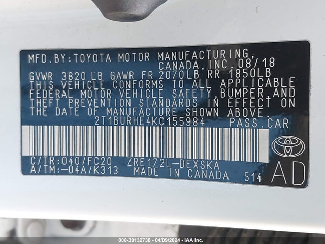 Toyota COROLLA SE 2019 2T1BURHE4KC155984 Image 9