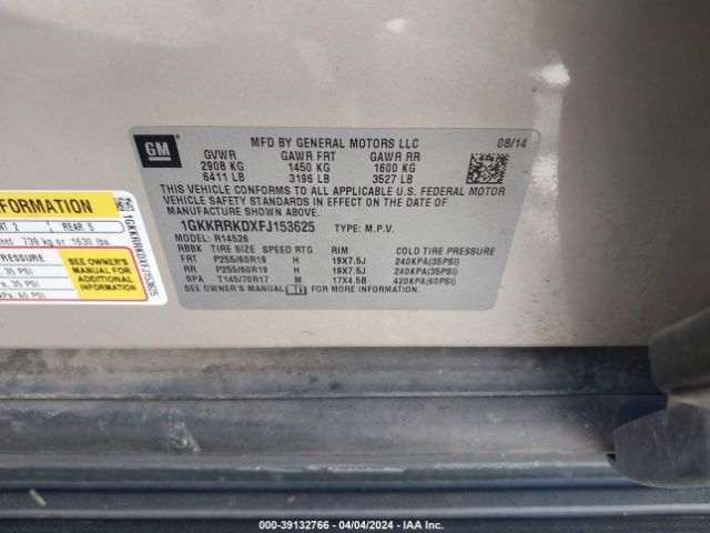 1GKKRRKDXFJ153625 GMC Acadia Slt-1