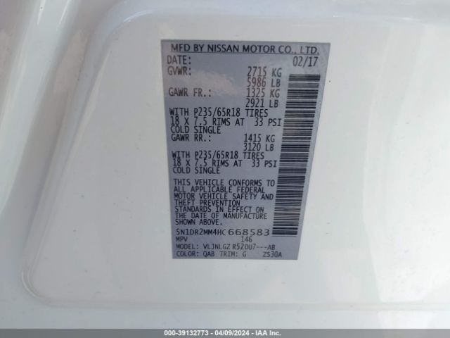 5N1DR2MM4HC668583 Nissan Pathfinder Sl