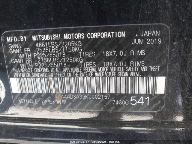 JA4AD3A35KJ002157 Mitsubishi Outlander Se
